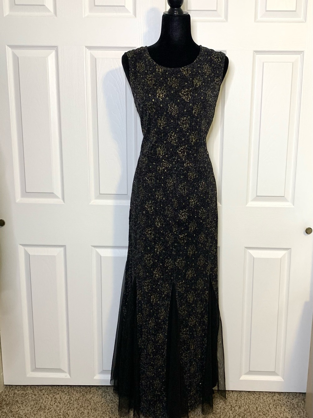 Candalite Black & Gold Floral Tulle Maxi Dress